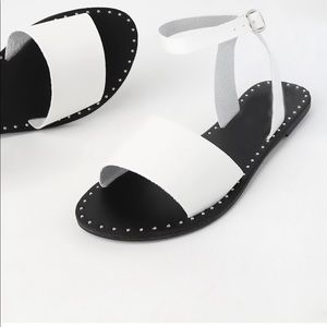 White studded ankle strap sandals